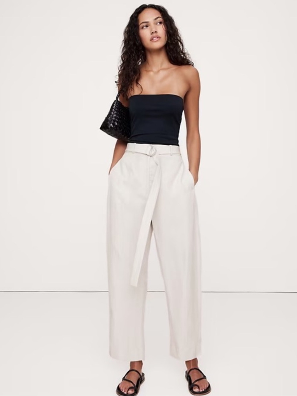 NWT! Banana Republic Cream High-Rise Barrel Tencel-Linen Pant - 713482 🗺️1️⃣